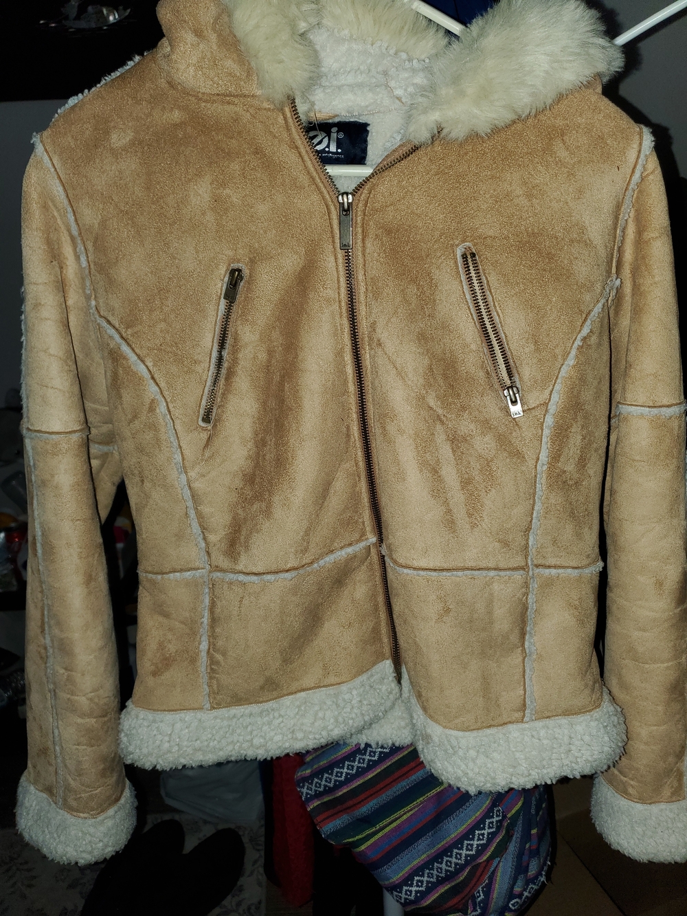 Shearling Hooded Jacket - Tan...LEI Size M